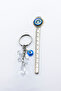 Crystal Translucent Beaded Glass Turquoise Evil Eye Metal Ayetel Kürsi Keychain, Gift Bag Ornament - 3