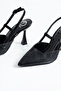 Aurora Women's Black Pointed Toe Slingback Stiletto Shiny Glitter Thin Heeled Evening Dress Shoes - 5