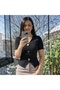 3-Button Ribbed Short Sleeve Slim Fit Stylish Different Blouse (Slim Fit 1 Size Larger) - 5