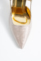 Aurora Women's Gold Pointed Toe Slingback Stiletto Shiny Glitter Thin Heeled Evening Dress Shoes - 3