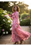 Women's Lined Patterned Gathered Collar Bow Detailed Chiffon Long Dress - 2