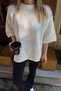 White Mesh Knitted Crew Neck Relaxed Fit Women's Knitwear Blouse - 4