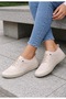 B1 2465 J Women's Beige Cream Rubber Laced Genuine Leather Transparent Gel Sole Orthopedic Ballerina Sports Shoes - 2