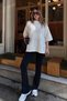 White Mesh Knitted Crew Neck Relaxed Fit Women's Knitwear Blouse - 2