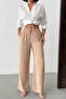 Lena Beige Soft Modal Wide-Legged Draped Summer Trousers with Elastic Waist - 4