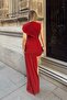 Burgundy Zero Sleeve Tail Detail Full Draped Women's Sandy Dress - 5