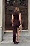 Brown Zero Sleeve Tail Detail Full Draped Women's Sandy Dress - 5