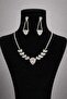 Women's Silver Color Model Waterway Zircon Stone Necklace Earring Set - 3