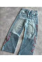 Sakura Flower Embroidered Design Unisex Retro Jeans Pants - 2