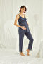 Women'S, Viscose, Navy Blue, V-Neck, Lace, Maternity 3-Piece Pajama Set - 5