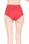 Women's Red Ribbed Stitching High Waist Bikini Bottom - 3