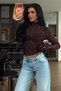 Burgundy Raquel Lace Long Sleeve Fit Knitted Transparent Blouse Ate-4669