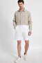 Men's Regular Fit Comfortable Cut Muslin 100% Cotton Elastic Waist Pocketed Lace-Up White Shorts - 6