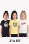 3-Piece Girls' T-Shirt with Bicycle Collar and Print Detail