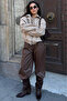Brown Elastic Waist Women's Leather Balloon Pants Mg2701 - 8