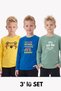3-Piece Round Neck Print Detailed Long Sleeve 3-Piece Boys' T-Shirt