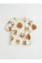 Lcw Baby Ecru Crew Neck Animal Printed Baby Boy T-Shirt and Pants - 3