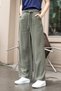 Women's Modal Diagonal Fabric High Waist Side Pockets Belted Wide Leg Palazzo Trousers-Khaki - 4