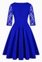 Cobalt Blue Sleeves Lace Detail Pleated Midi Length Crepe Fabric Dress - 2