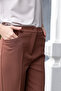 Women's High Waist German Pocketed Trousers with Piping on the Leg Part, Comfortable, Lightweight, Stretchy Fabric Pants - Dark Tan - 6