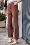 Women's High Waist German Pocketed Trousers with Piping on the Leg Part, Comfortable, Lightweight, Stretchy Fabric Pants - Dark Tan - 2