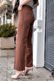 Women's High Waist German Pocketed Trousers with Piping on the Leg Part, Comfortable, Lightweight, Stretchy Fabric Pants - Dark Tan - 4