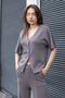 Women's Lycra Modal Silky Fabric Off-Shoulder V-Neck Buttoned Jacket Cardigan-Grey - 2