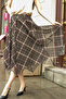 Women's Chiffon Eight-Piece Lined Midi Length Asymmetrical Skirt - Khaki Tile