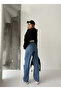 High Waist Double Knee Laser Ripped Wide Leg Jeans - 4