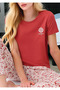 Women's Red Short Sleeve Pajama Set – Modal & Cotton Homewear (Teddy Bear Keychain) - 3