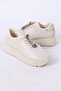 Lanton Beige Matte Leather Lace-Up Women's Casual Sneakers - 6