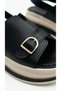 High-Heeled Ankle Buckle Women's Summer Sandals with Gold Buckle Detail on the Front - 4
