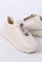 Lanton Beige Matte Leather Lace-Up Women's Casual Sneakers - 5