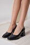 Candie Premium Black Patent Leather Thick Heeled Stiletto 7 cm