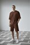 Men's Brown Ottoman Ribbed Oversize T-Shirt Shorts Set