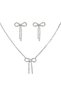 Silver Bow & Patterned Necklace & Earrings Set - 2