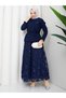 Women's Floral Embroidered Hijab Two-Piece Set – Belted Top & Lace-Look Skirt - 7