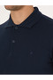 Navy Blue Slim Fit 100% Cotton Non-Curling Buttoned Polo Collar Basic T-Shirt 50325323-Vr033 - 7