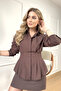 Women's Brown Shock Waist-Slit Long Sleeve Shirt - 2
