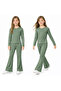 Girl's Green Modal Fabric Long Sleeve Double Set - 3