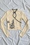 Ecru Mandarin Collar Dragon Motif Vintage Qipao Y2K Long Sleeve Crop