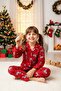 My Little One's Cicileri Deer Patterned Christmas Suede Girls' Pajama Set - Red - 2