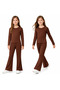 Girl's Brown Modal Fabric Long Sleeve Double Set - 2
