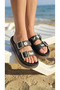 Women's Platform Eva Slippers with Gold Chain Buckle, Daisy Butterfly Charm, Wedge Sole Summer Sandals - 3