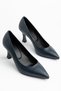 Women's Navy Blue Skin Genuine Leather Pointed Heeled Stiletto - 2