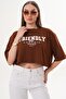 Women's Print Detailed Crew Neck Oversize Short T-Shirt 260130 - 2