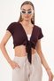 Women's Front-Tie Short Sleeve Wrinkled Bolero 260087 - - 2