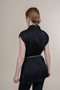 Women's Summer Black Oversize Wide Shoulder Shirt Collar Straw Rope Belt Detailed Buttoned Blouse Daily Casual Stylish 70055 - 3