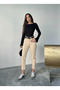 Beige High Waist Linen Pants with Tube Legs Mom Pants - 3