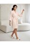 Women Pale Pink Lurex Satin Long Robe With Lace